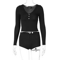 Femmes Sexy coupe basse serré haut à manches longues Style sportif Super Shorts LOGO personnalisé décontracté 2 pièces ensemble vêtements de détente femmes ensembles