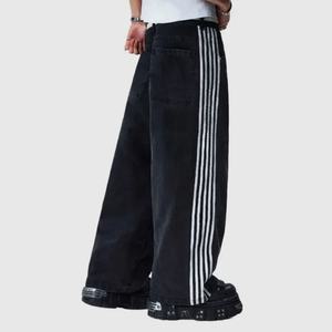 Jeans Unisex de Pierna Ancha con Rayas Laterales, Estilo Hip Hop Y2K, Corte Holgado, Lavados, con Logotipo Serigrafiado en Algodón, Precio de Fábrica, para Invierno/Primavera - Product Image 4