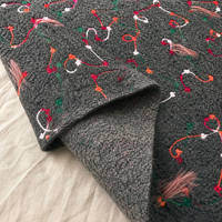 Tissu tricoté multicolore à broderie florale raffinée, base grise foncée duveteuse, motif de vigne abstraite brodé, pour sacs de filles, textiles et vêtements