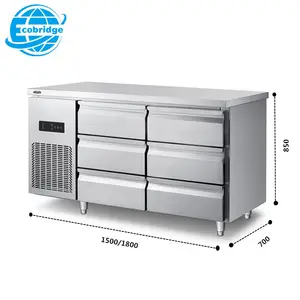 Altı çekmeceli çalışma masası masa üstü buzdolabı tezgahaltı dondurucu paslanmaz çelik soğutucu buzdolabı buzdolabı