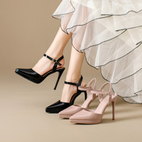 Chaussures de travail pour femmes, talons aiguilles ultra-hauts imperméables à lacets, en cuir verni, sexy, respirantes, design simple, bout pointu