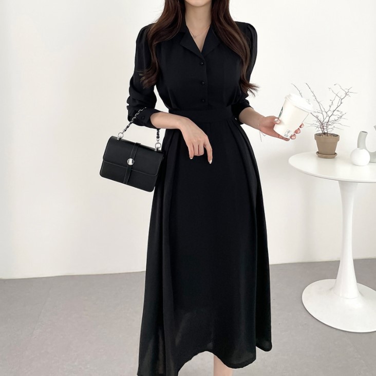 chinese dress ladies Dresses Office Ladies Long Sleeve Black Dress Women Party One Piece Dr   Original Brand