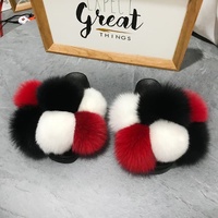 Pantoufles en fourrure de renard/raton laveur à 6 boules, blocs multicolores, personnalisé, livraison en vrac