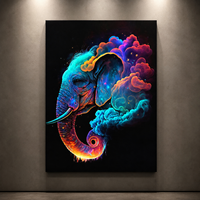 Impression murale éléphant nuage coloré, tableau abstrait animalier pour salon, chambre d'enfant, hôtel, intérieurs modernes et créatifs
