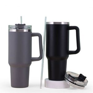 Gobelet de voyage isotherme en acier inoxydable 40 oz avec logo personnalisé, poignée et paille, anti-fuite, tasse à café pour voiture, cadeau haut de gamme - Product Image 2