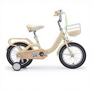 Bicicleta de 14 pulgadas para niñas, de acero, de una velocidad, cuadro bajo, con ruedas de entrenamiento, cesta delantera y estampado de dibujos animados. ¡Producto superventas! - Product Image 3