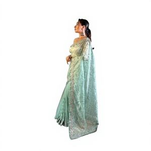 Magnifiques saris en tissu twill épais avec de riches broderies, parfaits pour les fêtes et les mariages, disponibles en différentes couleurs et nouveaux motifs. - Product Image 1