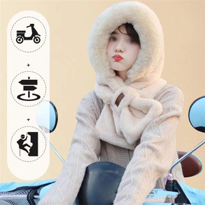 Sombrero integrado a prueba de viento con protección auditiva de lana gruesa para Otoño e Invierno para <span class=keywords><strong>mujer</strong></span> con bufanda, calentador de <span class=keywords><strong>cuello</strong></span> con capucha - Product Image 2