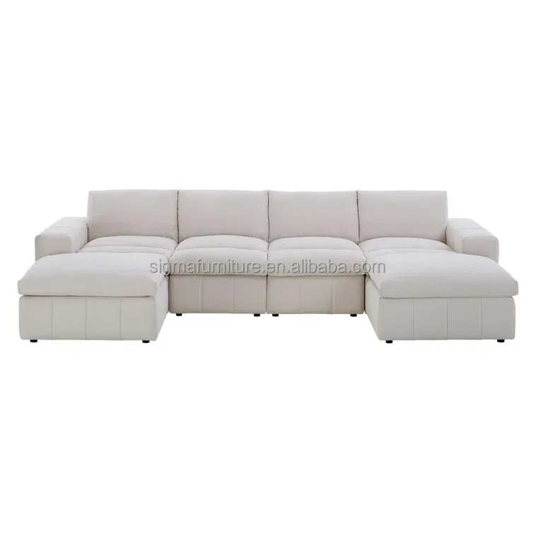 Made in China wholesale luxury modular 6 - Piece U-shape sleeper sectional sofa with ottoman