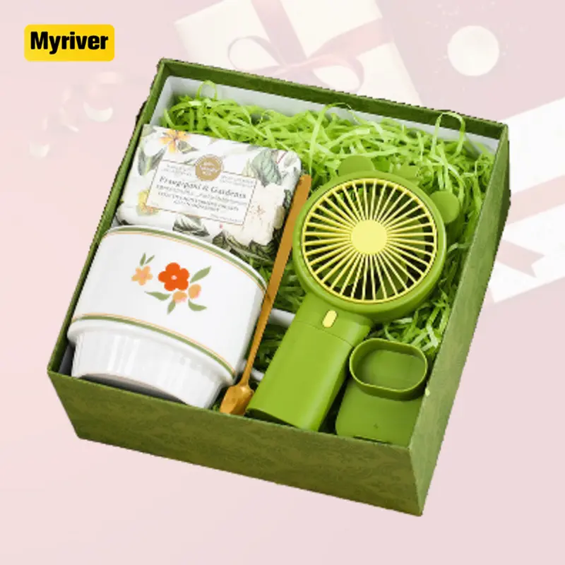 Myriver Alta Qualidade Linda Caixa De Presente Multimodal Contém Copo E Ventilador, Atacado Mini Guarda-chuva Caixa De Presente Conjuntos Para Meninas/