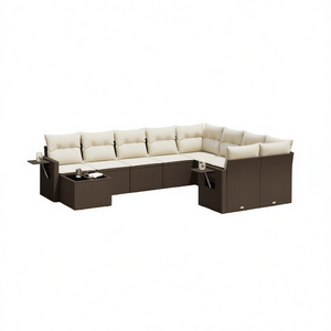 Brown <b>Rattan</b> Garden <b>Sofa</b> Set With Cushions 6 Seater Outdoor Furniture Contemporary Design - Product Image 1