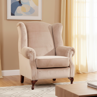 Fauteuil d'appoint moderne à dossier haut et oreilles, capitonné avec clous décoratifs, en bois massif durable et lin, pour salon, appartement, hôtel, maison