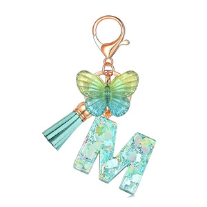 Llavero con Letra A de Mariposa Verde Menta, Colgante Acrílico Brillante con Borla, Estilo Fresco para Bolsos y Llaves - Product Image 5