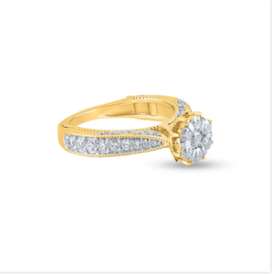 Impresionante anillo de compromiso de diamante de corte redondo hecho en oro amarillo sólido de 18K regalo romántico para la amada hija de la India - Product Image 4