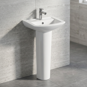 Lavabo rond en céramique pour enfants avec pied de support complet et drain intégré – Évier de salle de bain moderne - Product Image 1