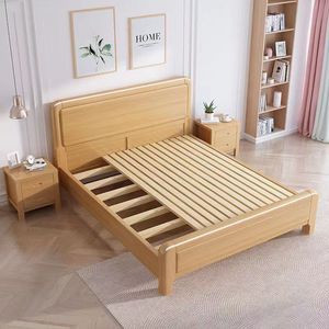 Letto Matrimoniale di Lusso in Legno Massello di Faggio, Stile Moderno Minimalista, con Contenitore, 1.2/1.35/1.5/1.8m, Smontabile, per Camera da Letto Matrimoniale - Product Image 4