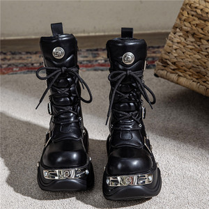 Bottes de motard à plateforme et talon épais élégantes automne-hiver 2025 - Chaussures punk Y2K pour filles de petite taille avec design augmentant la taille - Product Image 2