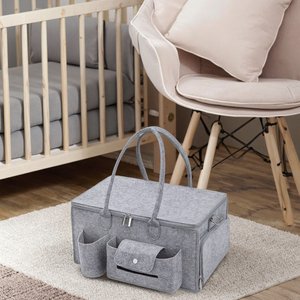 Panier de rangement de produits pour bébé multifonctionnel gris portable avec couvercle adapté au stockage de produits pour bébé - Product Image 3