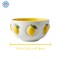 OEM ODM Nieuwe Creatieve 3D Aardbei Handgeschilderde Keramische Saladeschaal Op Maat Geëmbosseerde Citroen 650ml Keramische Fruitschaal voor Tafelgerei