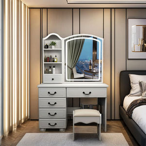 Table de toilette moderne et simple en chêne, style minimaliste, avec <span class=keywords><strong>rangement</strong></span> intégré, éclairage et plateau amovible, mobilier de chambre à coucher - Product Image 3