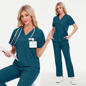 Uniformes Médicos con Cuello en V para Mujer y Hombre, Conjuntos de Blusa y Pantalones de Enfermería, Uniformes de Hospital Cómodos y Elásticos - Product Image 2