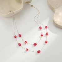 Collier long en chaîne épaisse en acier inoxydable plaqué or, pierres précieuses naturelles, cristal, perles, superposé, pour femmes