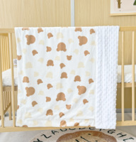 Couverture Bébé Nouveau-né Hiver Ourson Doux en Minky à Pois Animal Couverture d'emmaillotage Moelleuse Cadeau pour Bébé