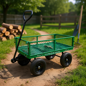 Carretilla de Jardín con Ruedas Sólidas Verdes, Bandeja Metálica, 4 Ruedas, Transporte Manual - Product Image 2