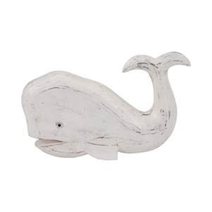 Scultura di Balena in Legno con Finitura Bianca Anticata, Decorazione Murale Costiera per Casa, Ufficio, Bagno, Soggiorno - Product Image 1