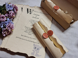 Invitación de Boda Personalizada Romántica Vintage Hecha a Mano con Letras Antiguas, Bordes Quemados, Logotipo en Relieve y Sello de <span class=keywords><strong>Cera</strong></span> - Product Image 2