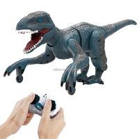 Robot dinosaure RC 2,4G bleu, Velociraptor, tête pivotante, bouche qui s'ouvre et se ferme, jouets animaux dinosaures avec sons