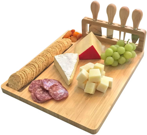 Plateau de service et planche à découper en bois pour fromages et charcuteries, ensemble d'outils pour viande et fromage avec couteaux - Product Image 1