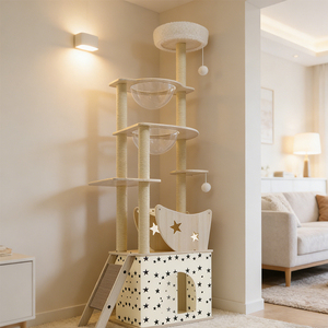 Op maat gemaakte luxe moderne kattenklimtoren van hout, van vloer tot plafond, extra groot, groothandel, nieuw model - Product Image 1