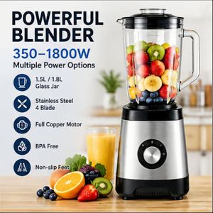 Nueva Licuadora de Mesa Eléctrica Automática de 350-1800W y 5 Velocidades, Vaso de Vidrio de 1.5L, Carcasa de Acero Inoxidable, para Preparar Smoothies - Product Image 1