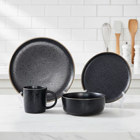 Service de table en céramique émaillée noire Guangda Luxury 4 pièces - Compatible micro-ondes, lave-vaisselle et résistant à la chaleur
