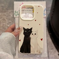 Coque de téléphone antichoc en cuir texturé avec motif chat couple cœur d'amour mignon pour iPhone 17 Air 16 15 14 Pro Max – Vente en gros