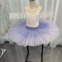 Rok Tutu Balet Ombre Merah Muda ke Hijau untuk Anak-anak, Tutu Pancake Profesional dari Tulle Keras untuk Anak Perempuan, Ideal untuk Latihan Tari, Reci