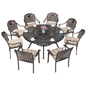 Cast Aluminum Garden Set 8 Seater <b>Round</b> <b>Table</b> With Chairs <b>Outdoor</b> Waterproof Traditional Design - Product Image 1