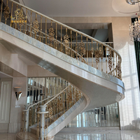 Rampe d'escalier et main courante en laiton de luxe sur mesure, design moderne, fixation au sol, marque MEIXI, garantie 1 an pour la sécurité intérieure de la maison