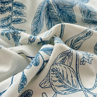 Parure de lit 100 % coton de luxe, motif feuilles tropicales bleues, imprimé floral shabby tropical, drap de lit vintage tendance, vente en gros