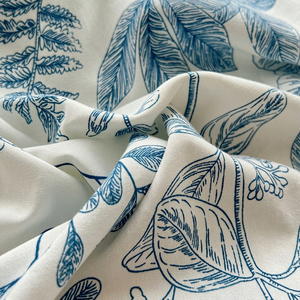 100%高級綿寝具セット ブルー トロピカルリーフ柄 シャビーフラワー プリント ヴィンテージベッドシーツ 16インチ深型ポケット付き - Product Image 2