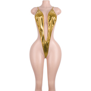 Costume da ballo esotico con perizoma a schiena scoperta in pelle verniciata lucida con perizoma a V stile elegante vestito da ragazza bottiglia - Product Image 4
