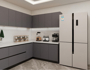 Meubles de cuisine modulaires modernes George en bois, finition laquée acrylique, plan de travail en marbre gris, évier, robinet, tiroir, panier, <span class=keywords><strong>5</strong></span>+ tiroirs - Product Image 1