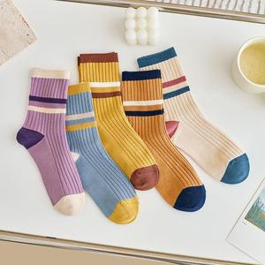 Women's Mid Calf <b>Socks</b> Color Block Striped Breathable Loose Fit Casual All Season <b>Socks</b> For Spring Autumn <b>Winter</b> - Product Image 2