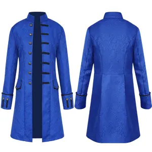 2021新款贸易男士大衣纯色cosplay服装复古制服立领镂空成人服装
