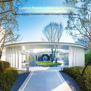 Grand pavillon et gazebo en acier inoxydable, structure miniature personnalisée en forme de feuille pour espace public de parc - Product Image 3
