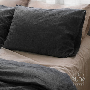 Fabricant de literie OEM ODM, literie en coton naturel doux, ensemble de literie gris pierre pré-lavé, 3 pièces, housse de coussin, drap-housse - Product Image 1