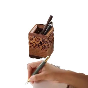 Kangyi Wooden <b>Pen</b> Holder Square Walnut Wood Storage Bucket Tea Ceremony Container For Desk Office Use - Product Image 5