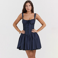 Mini-robe corset à dentelle, bretelles spaghetti, buste à nouer devant, jupe évasée, style vintage coquette, pour femme, printemps-été, courte, pour soirée
