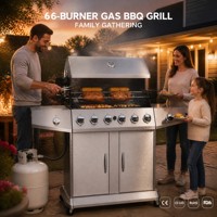 Barbecue à gaz grande capacité en acier inoxydable 6 brûleurs avec armoire de rangement et porte pour cuisson extérieure et fêtes
